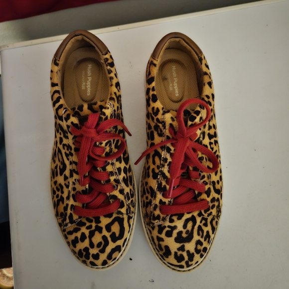 Hush Puppies Women's Sabine Leopard Calf Hair Sneakers red 7.5 like new - Picture 1 of 10